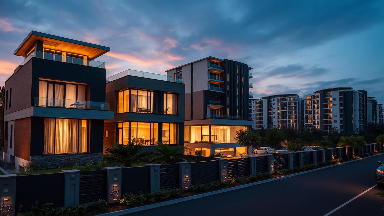 Illustrative view of modern villa and apartment architecture in Bangalore